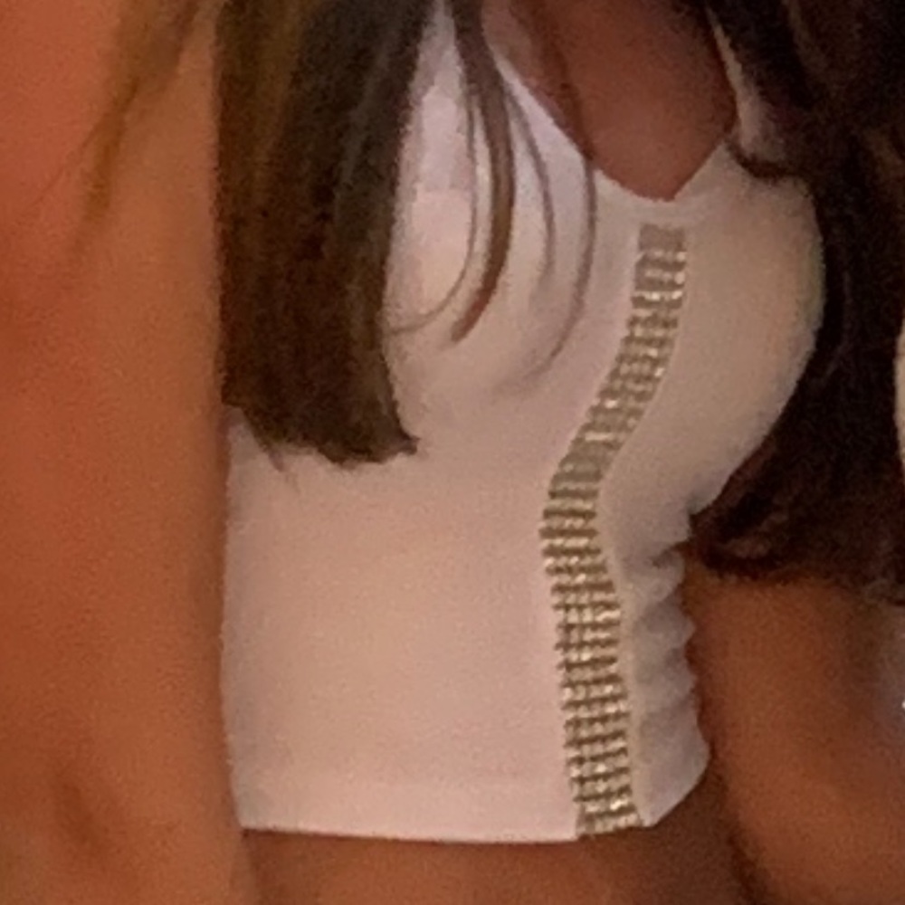White LF Rhinestone Middle Cropped Tank Top - Picture 3 of 3
